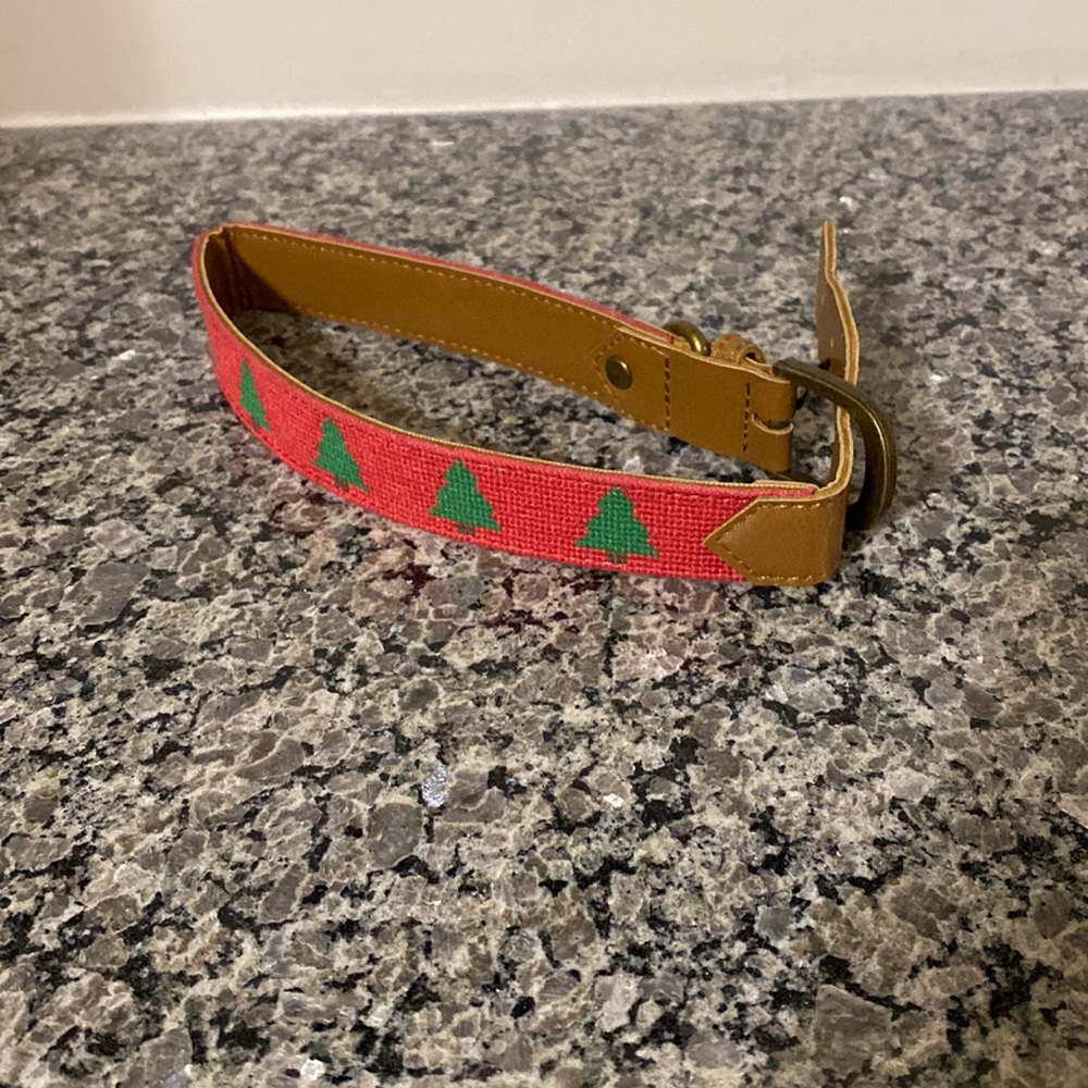 NEW. Christmas Tree Leather Dog Collar.